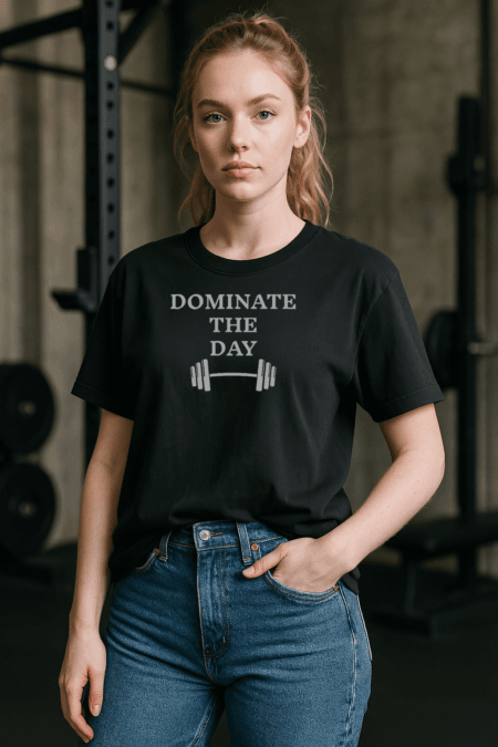 Female Model wearing Dominate the Day unisex oversized t-shirt