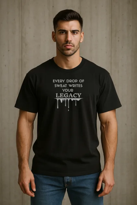 Male Model wearing Every Drop of Sweat Writes Your Legacy unisex oversized t-shirt".